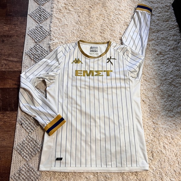 Kappa Other - Kappa Athens Kallithea FC Away Jersey Mens XL Long Sleeve Pinstripe AKFC 66 Gold